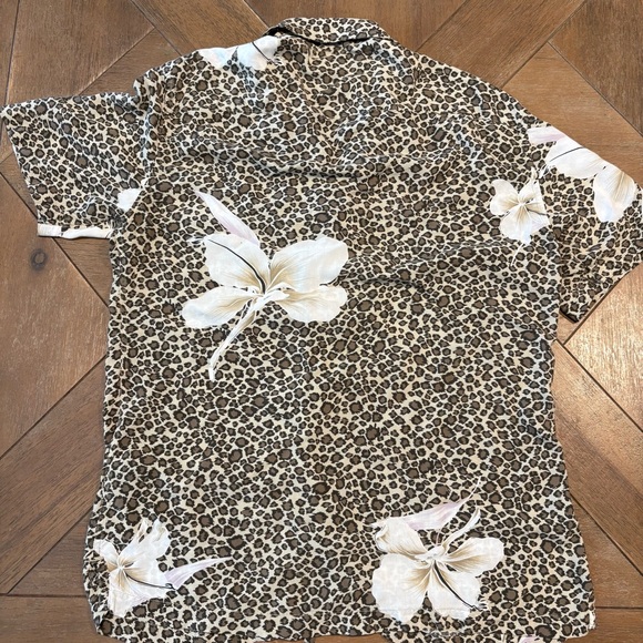 AllSaints Brown Leopard Print Kuhi Shirt with White Floral Design Size Small - Picture 8 of 10